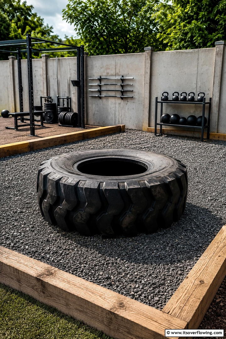 Tire Flip and Strength Area - 30 Outdoor Gym Ideas to Create a Fresh Air Fitness Zone