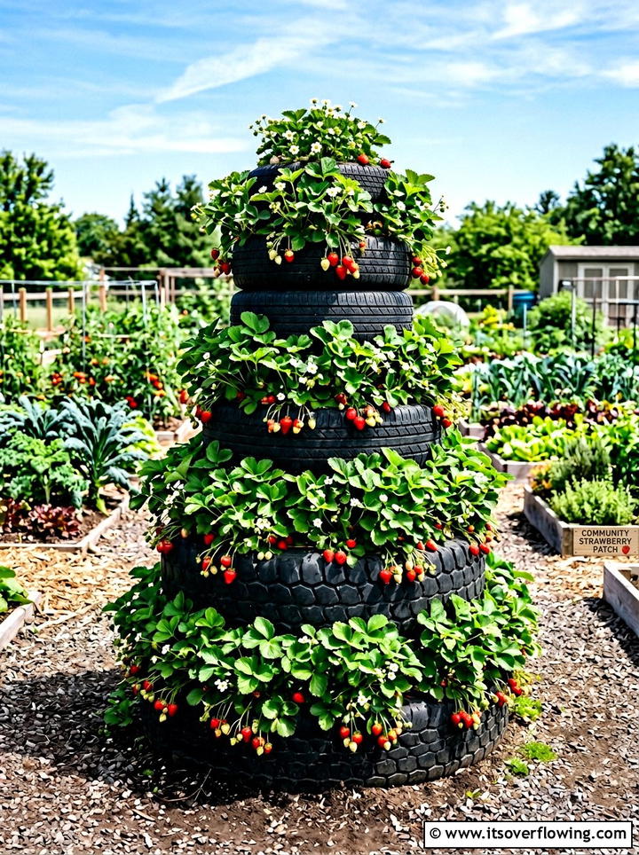 Tire Flower Tower - 25 upcycled garden ideas with old tires