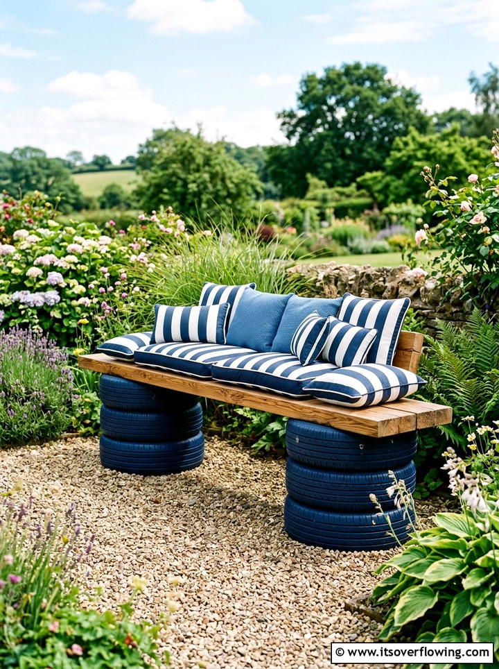 Tire Garden Bench - 25 garden ideas with old tires