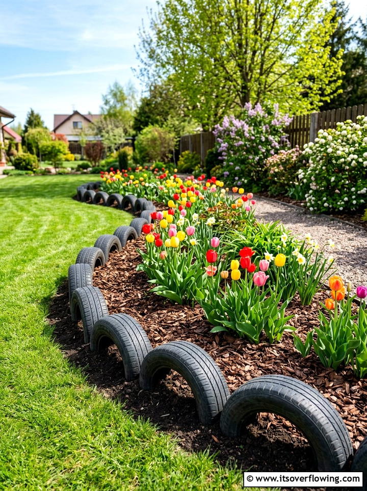 Tire Garden Edging - 25 upcycled garden ideas with old tires