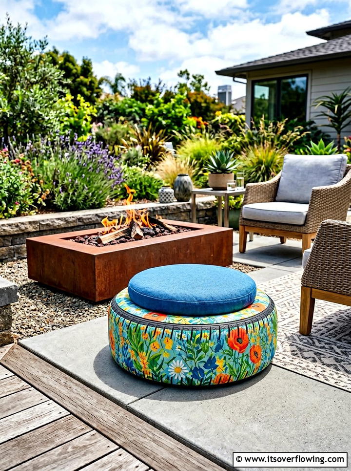 Tire Garden Ottoman - 25 garden ideas with old tires