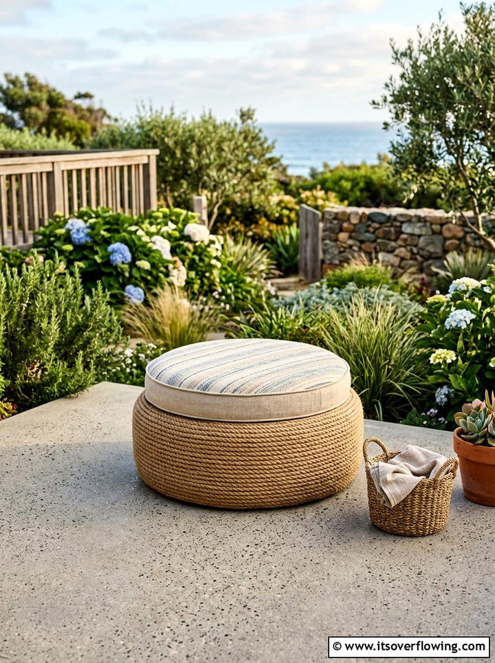 Tire Garden Ottoman - 25 upcycled garden ideas for patios