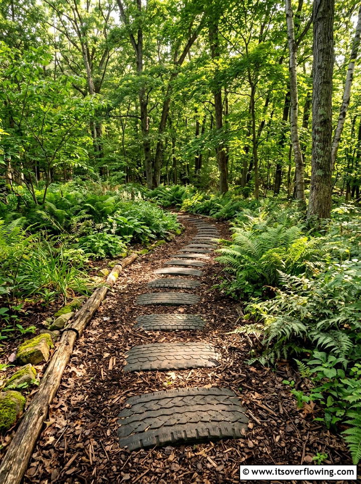 Tire Garden Path - 25 upcycled garden ideas with old tires
