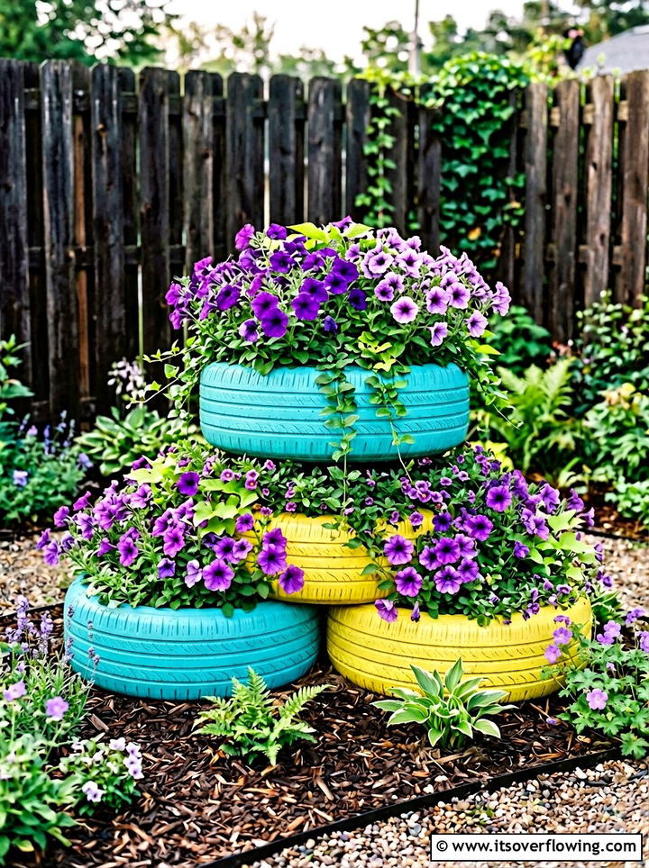 Tire Garden Planter - 25 backyard ideas with upcycled decor