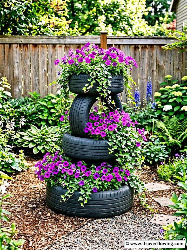 Tire Garden Planter - 25 backyard decorating ideas with recycled materials