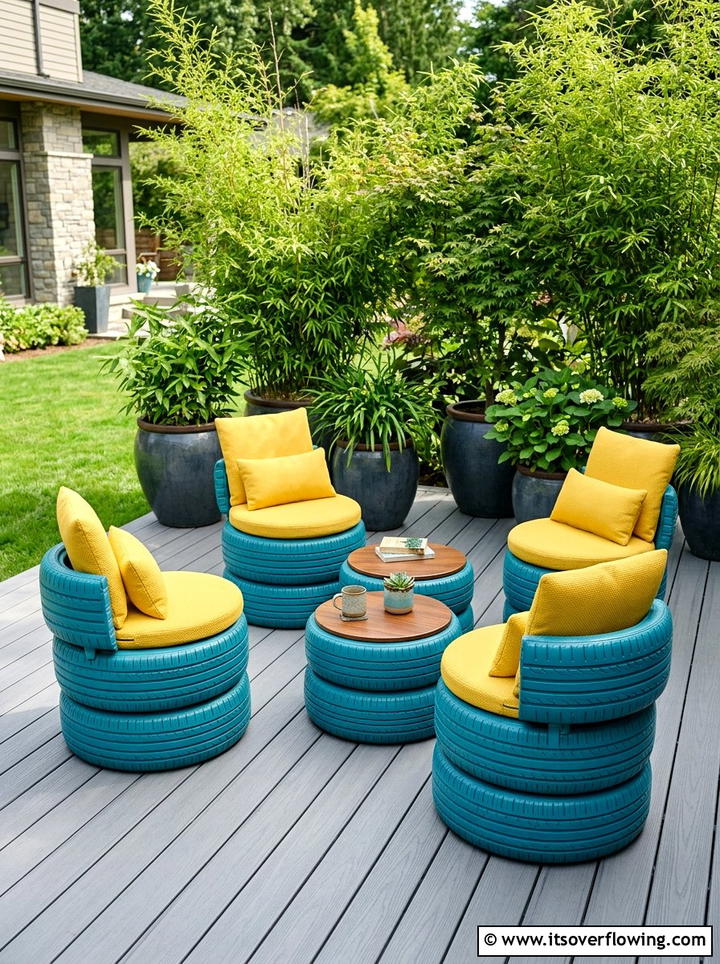 Tire Garden Seating - 25 reusing old things ideas for small garden