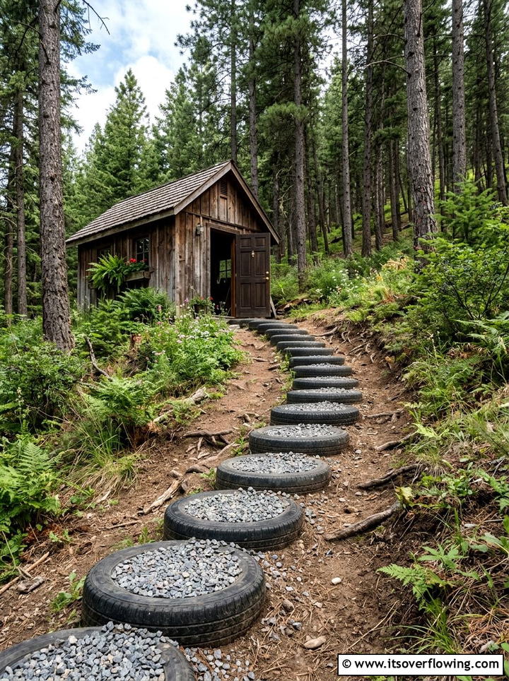 Tire Garden Stairs - 25 garden ideas with old tires