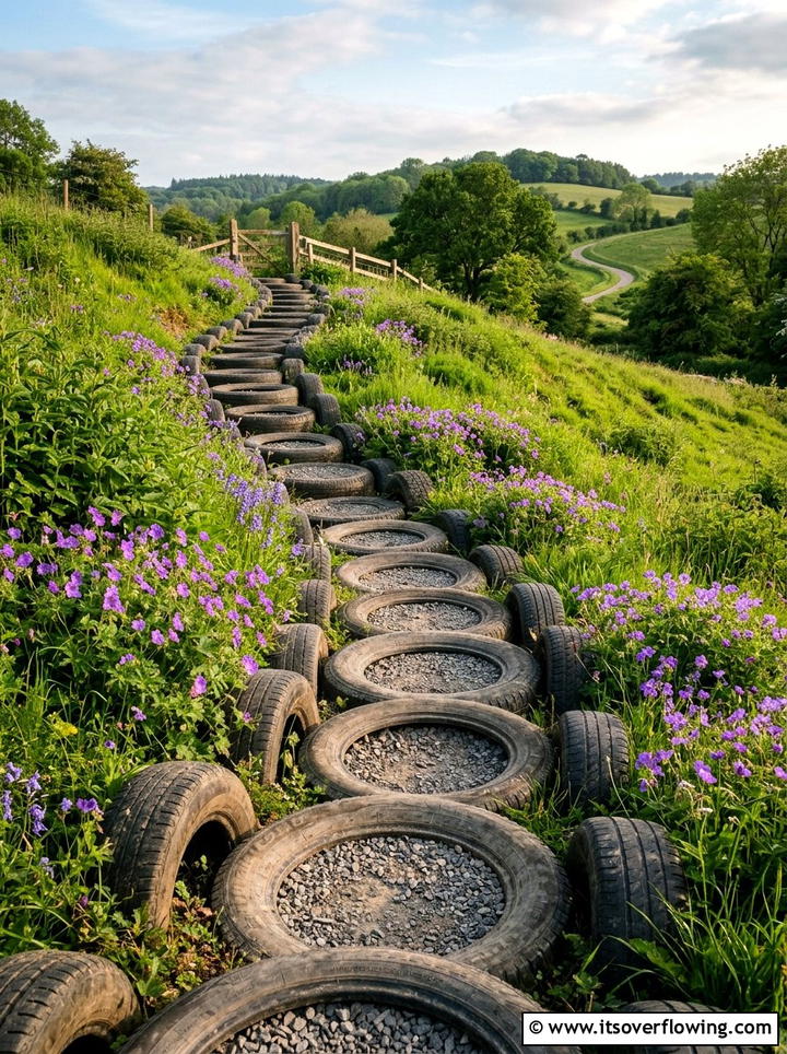 Tire Garden Steps - 25 upcycled garden ideas with old tires