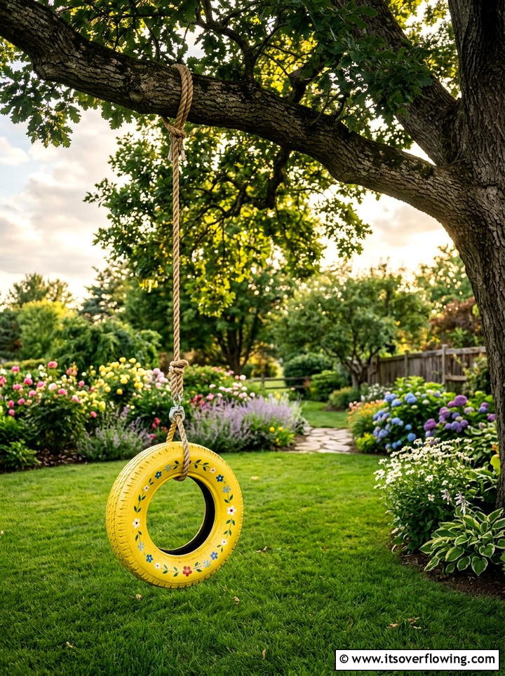 Tire Garden Swing - 25 reusing old things ideas for yard art