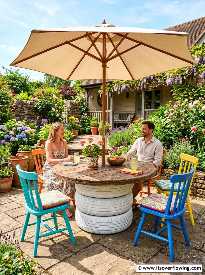 Tire Garden Table - 25 garden ideas with old tires