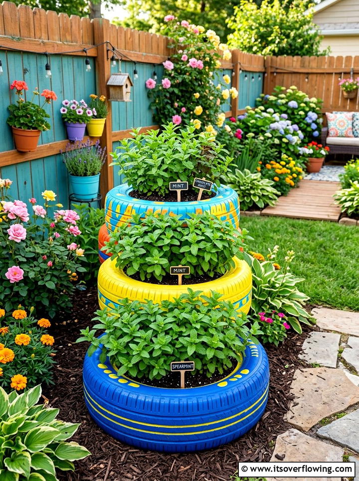 Tire Herb Garden - 25 reusing old things ideas for herb garden
