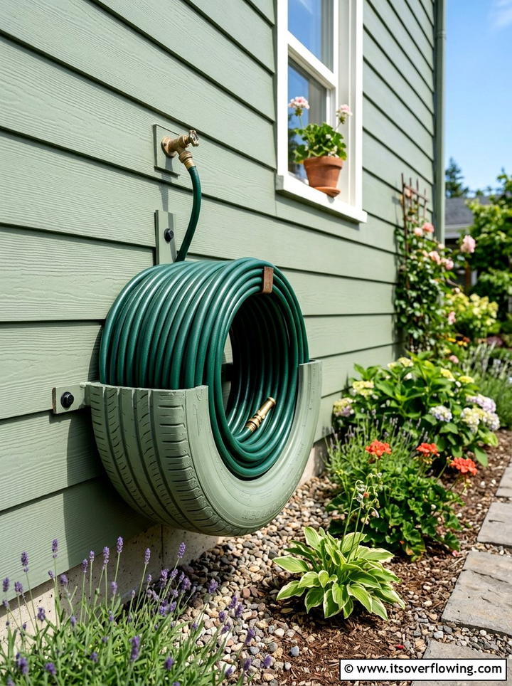 Tire Hose Holder - 25 upcycled garden ideas with old tires