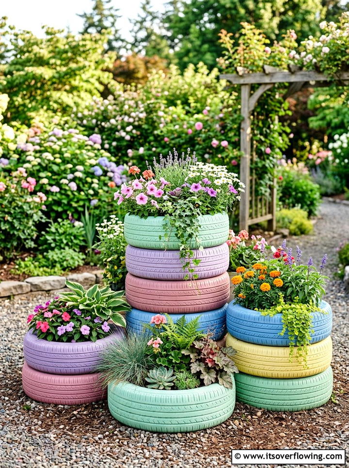 Tire Planter - 25 upcycled garden ideas with rustic style