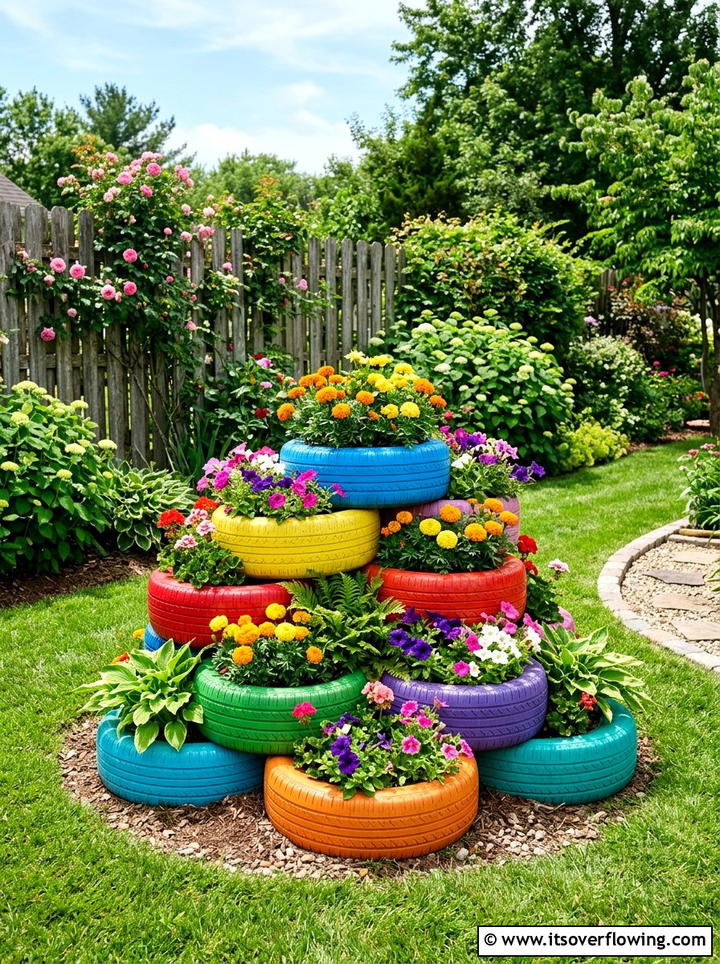 Tire Planter - 25 recycled garden ideas for backyard decor