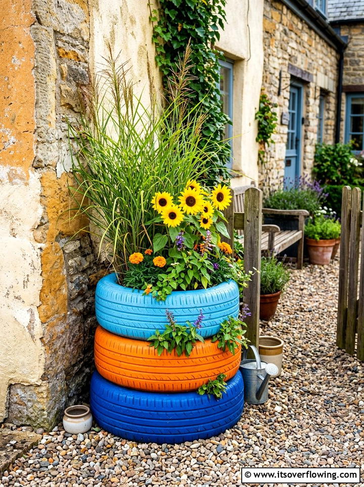 Tire Planter - 25 upcycled garden ideas for tiny yards