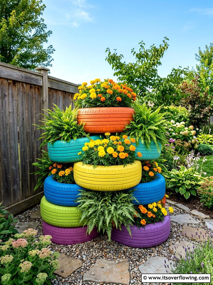 Tire Planter - 25 upcycled garden ideas for year round decor
