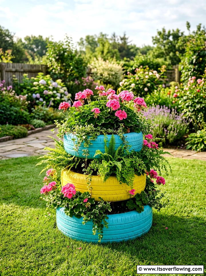 Tire Planter - 25 upcycled garden ideas with old tires