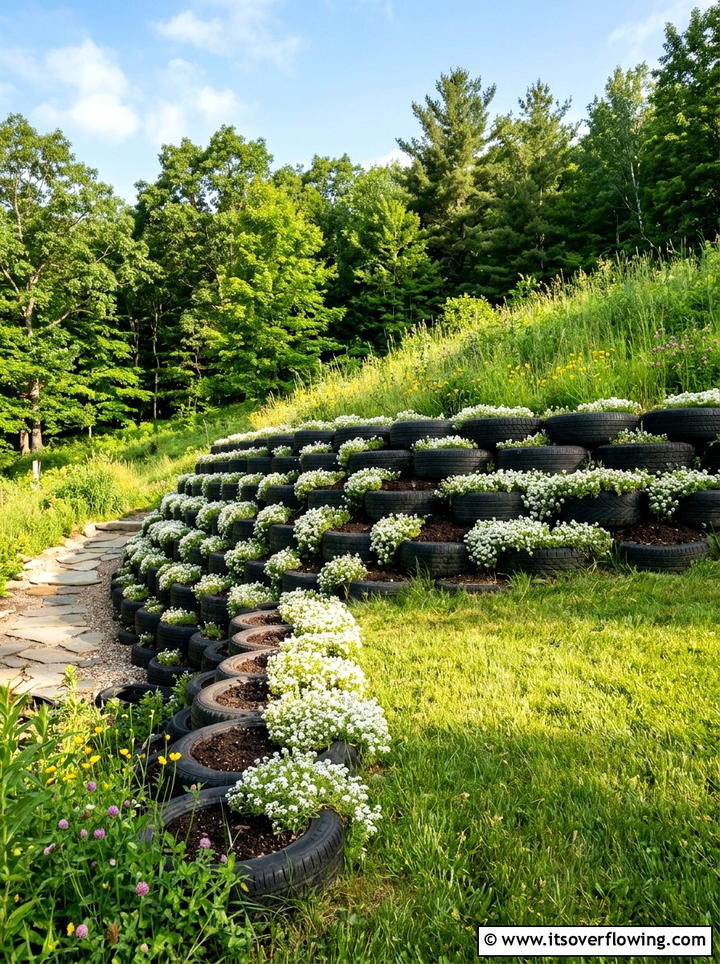 Tire Retaining Wall - 25 garden ideas with old tires