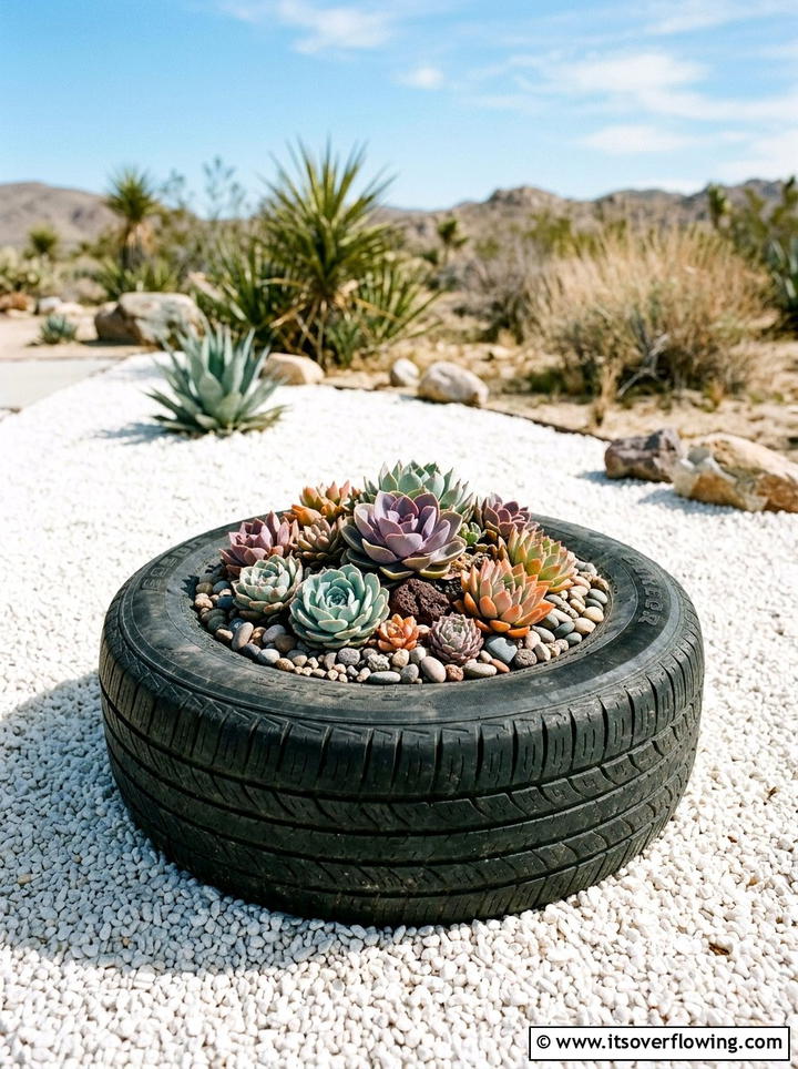 Tire Succulent Garden - 25 upcycled garden ideas with old tires