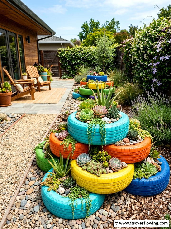 Tire Succulent Garden - 25 upcycled garden ideas with succulent planters