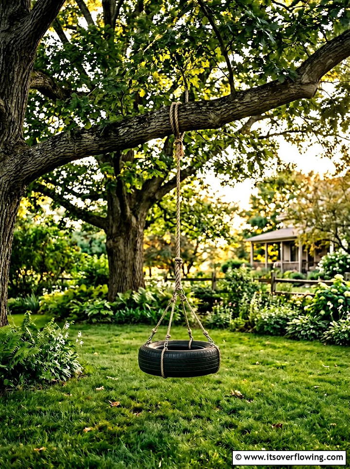 Tire Swing - 25 upcycled garden ideas with old tires