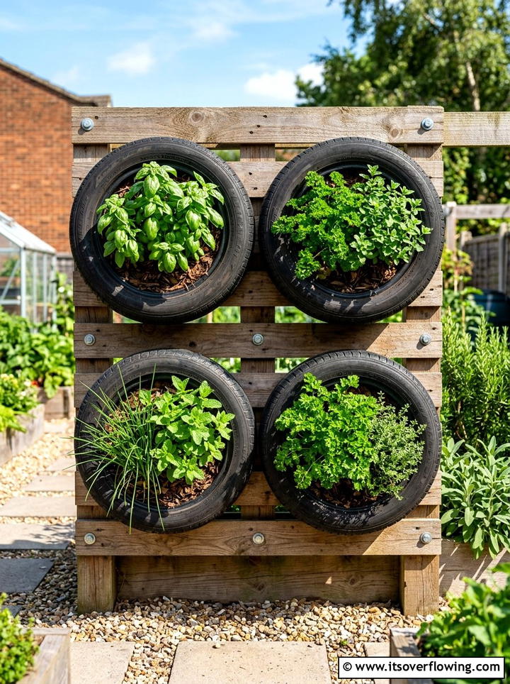 Tire Vertical Garden - 25 upcycled garden ideas with old tires