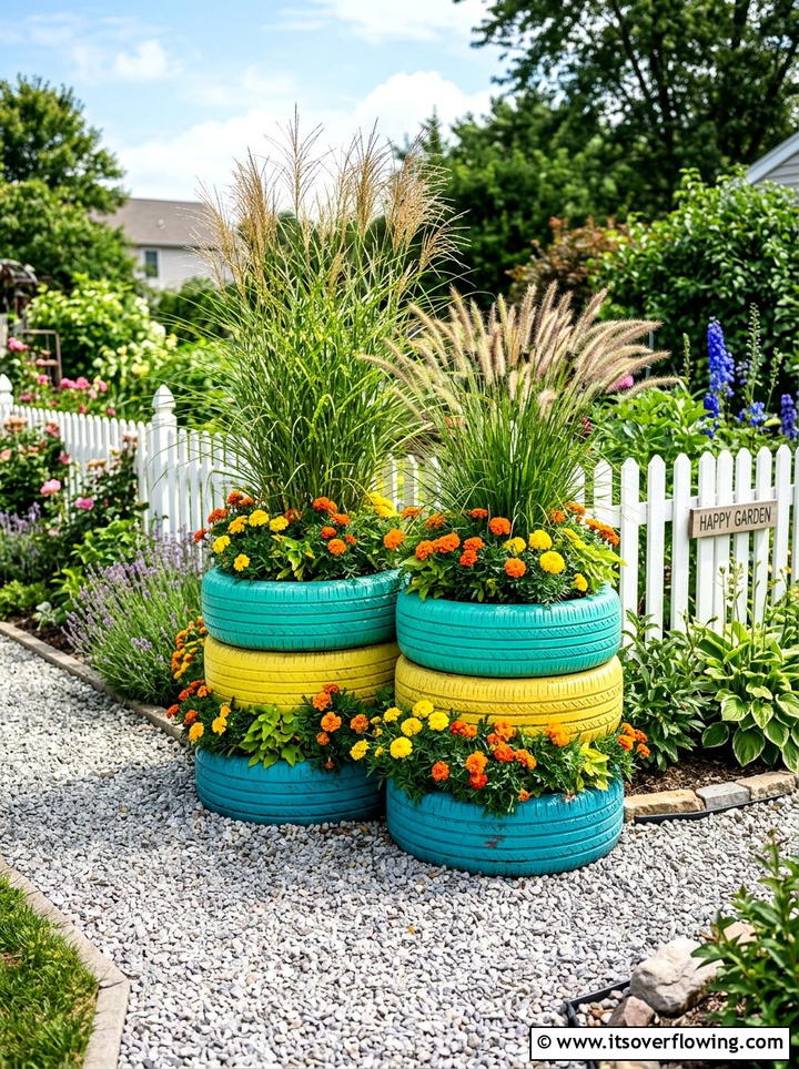 Tire flower pot - 25 upcycled garden ideas for sunny spaces