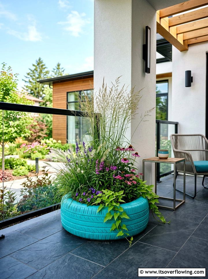 Tire garden planter - 25 recycled garden ideas for porch decor
