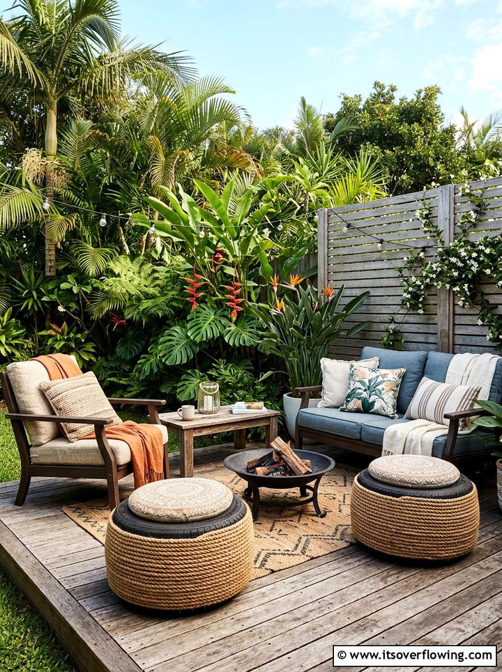 Tire garden seating - 25 cheap garden ideas with thrifted decor