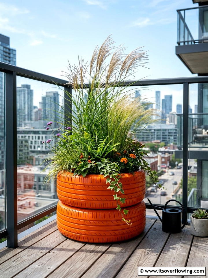 Tire planter for balcony - 25 upcycled garden ideas for balconies