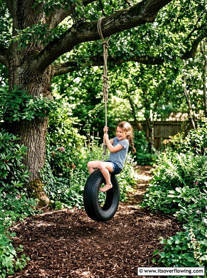 Tire swing area - 25 creative garden ideas with kids garden zone
