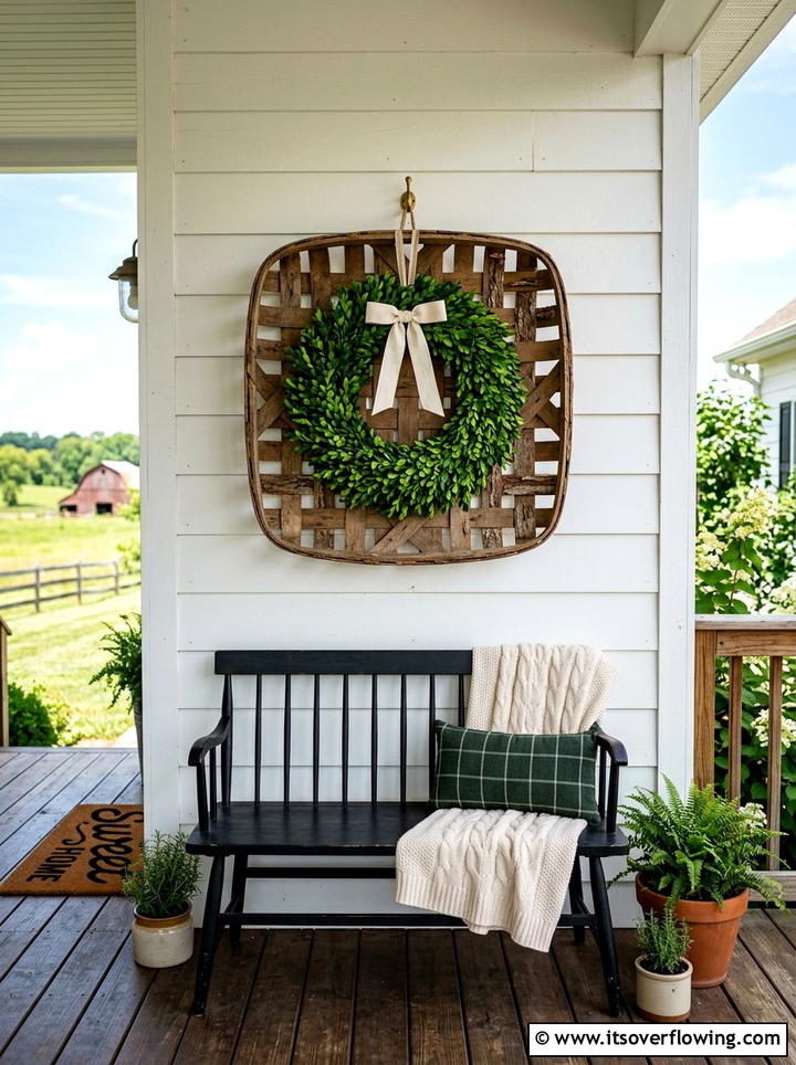 Tobacco basket wall decor - 25 front porch decor ideas with baskets