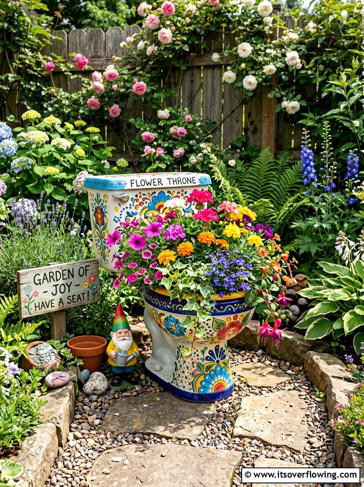 Toilet Ceramic Flower Pot - 25 recycled garden ideas for community spaces