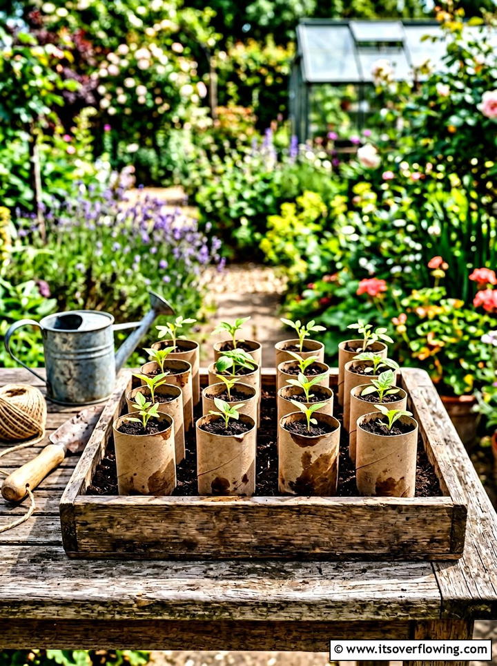 Toilet Paper Roll Seedling Pots - 25 recycled garden ideas with seed starting trays