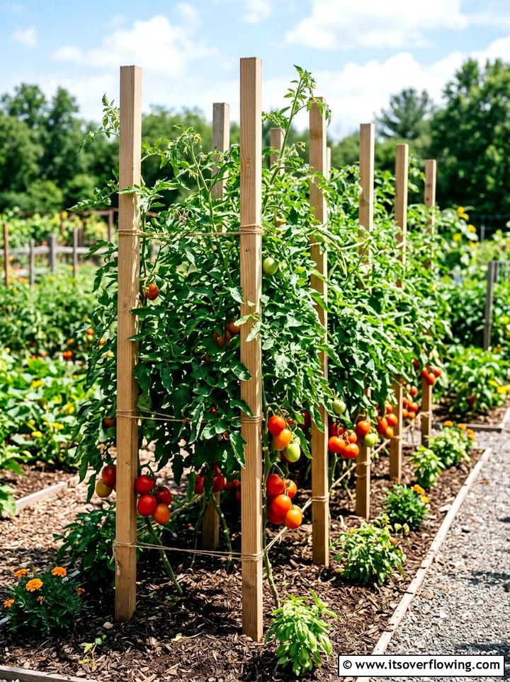 Tomato plant staking - 25 cheap garden ideas with seeds