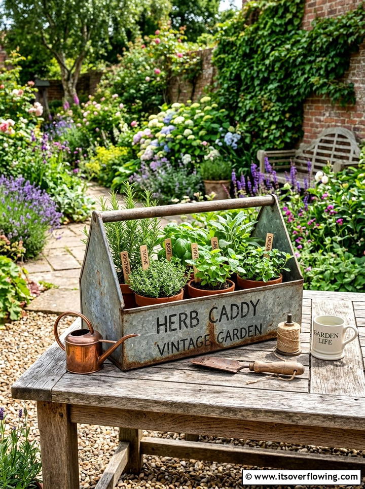Tool Box Flower Caddy - 25 upcycled garden ideas for urban gardens