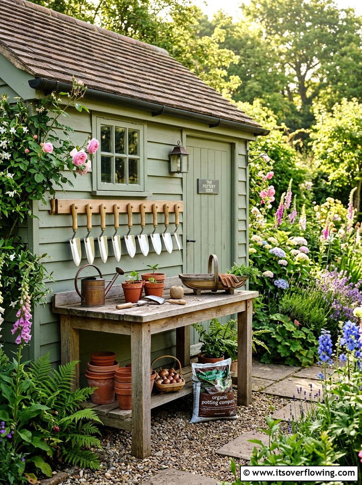 Tool Rack Potting Bench - 25 upcycled garden ideas with potting benches