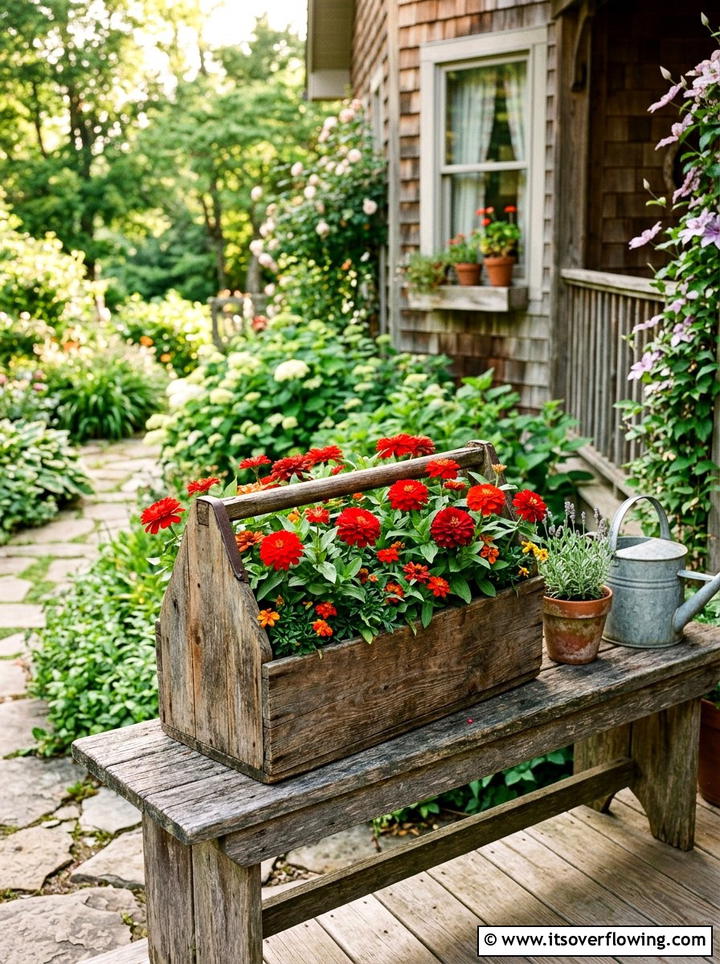 Toolbox Planter - 25 upcycled garden ideas with flower boxes