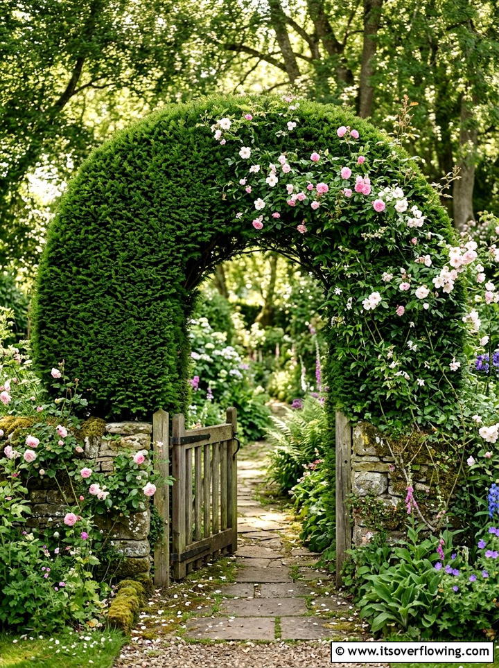 Topiary Archway Over Wooden Gate - 25 garden decor ideas with topiary