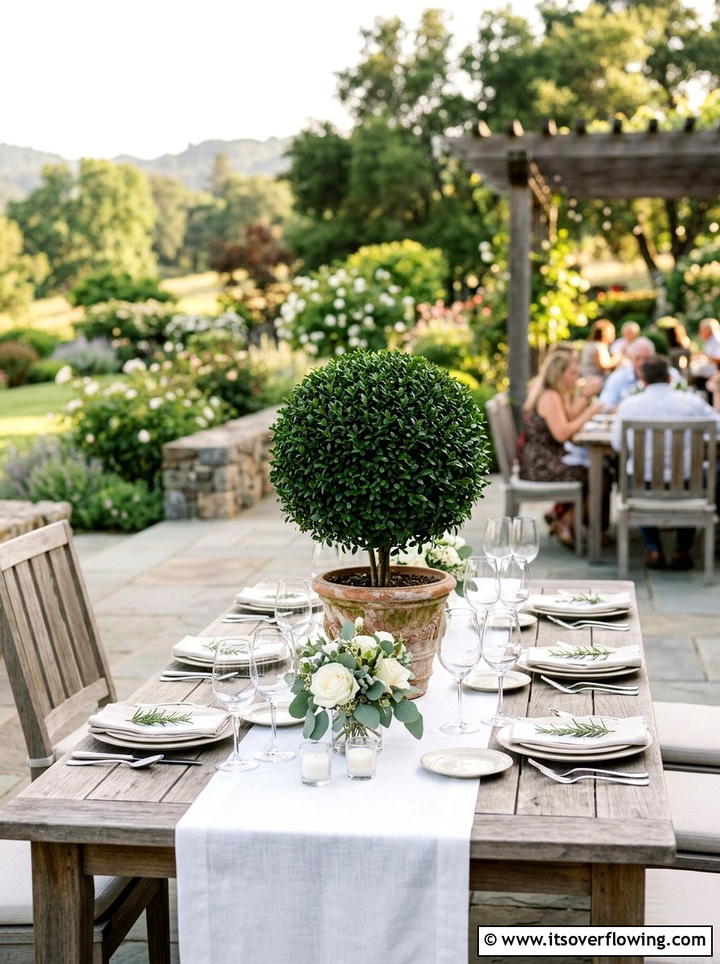 Topiary Centerpiece On Outdoor Table - 25 garden decor ideas with topiary