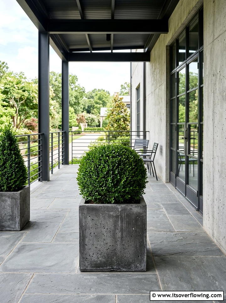 Topiary in concrete pots - 25 front porch ideas with topiaries