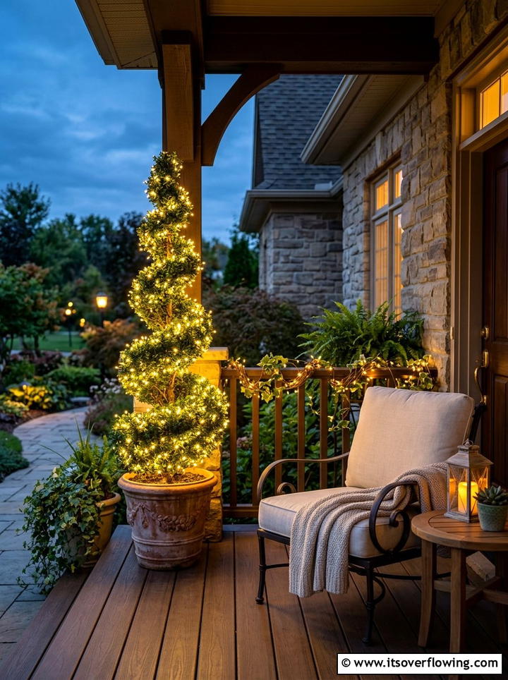 Topiary with fairy lights - 25 front porch ideas with topiaries