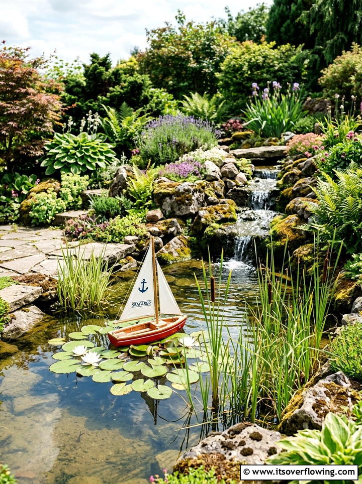Toy boat pond decoration - 25 recycled garden ideas with old toys