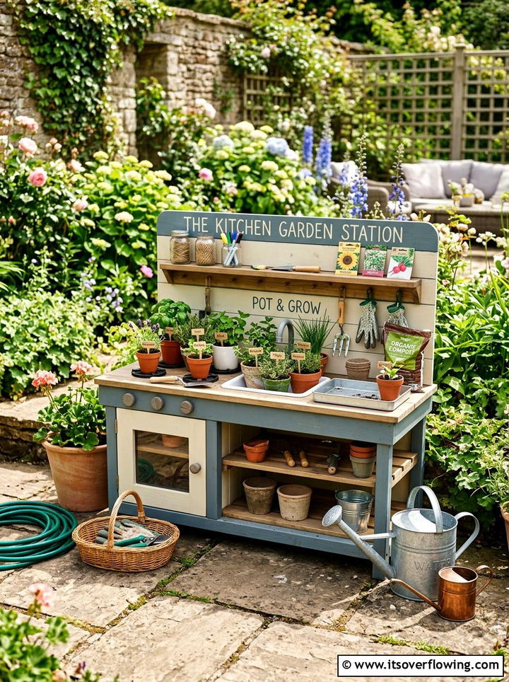 Toy kitchen garden station - 25 recycled garden ideas with old toys