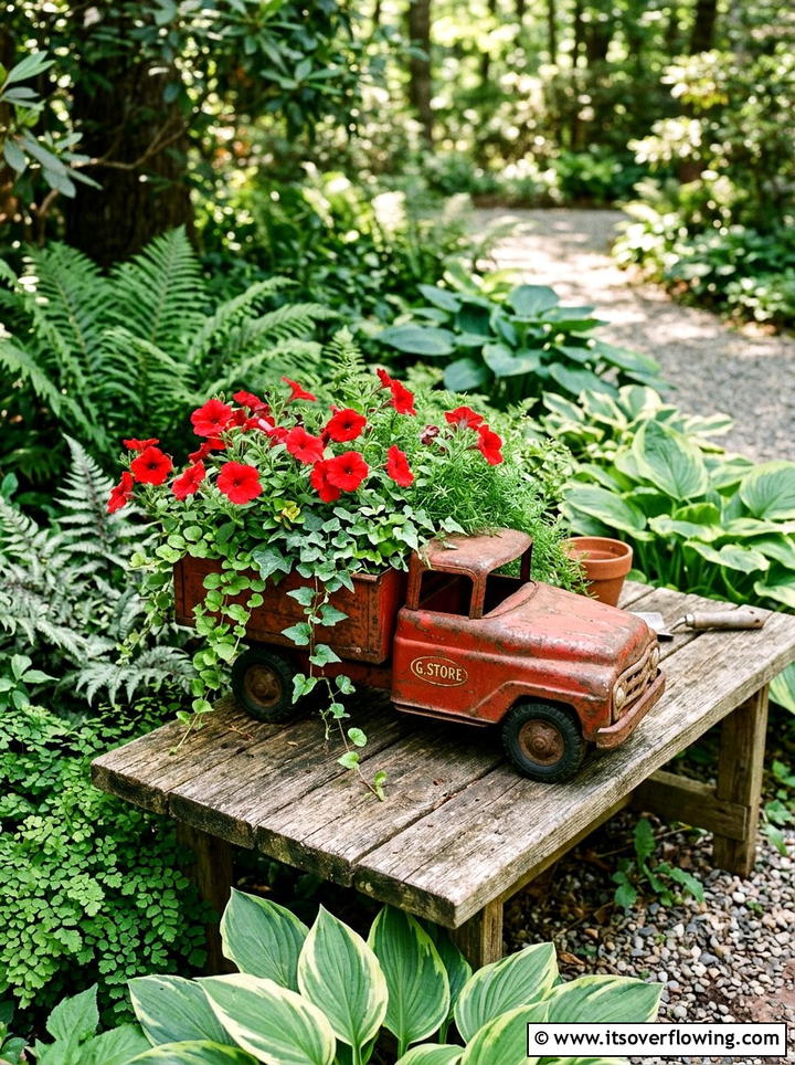 Toy truck planter - 25 recycled garden ideas with old toys