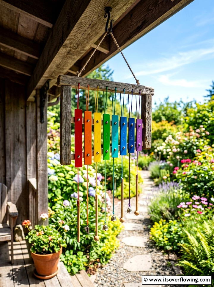 Toy xylophone wind chime - 25 recycled garden ideas with old toys
