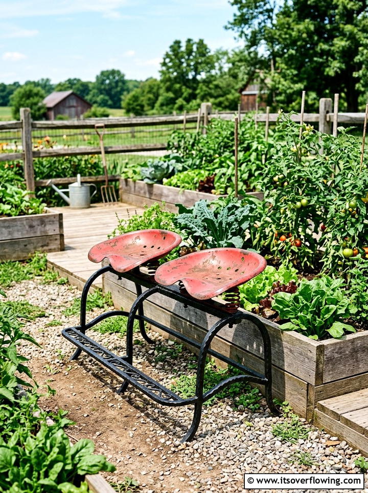 Tractor Seat Garden Bench - 25 upcycled garden ideas with garden benches