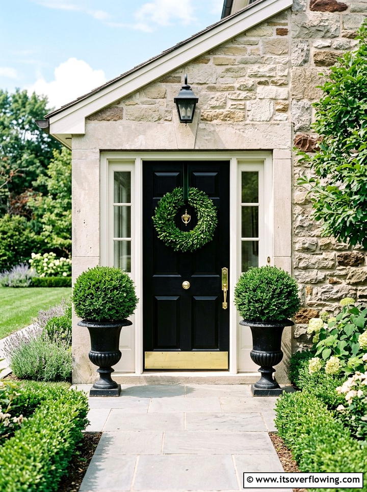 Traditional Boxwood Greenery - 25 front porch ideas with seasonal wreaths
