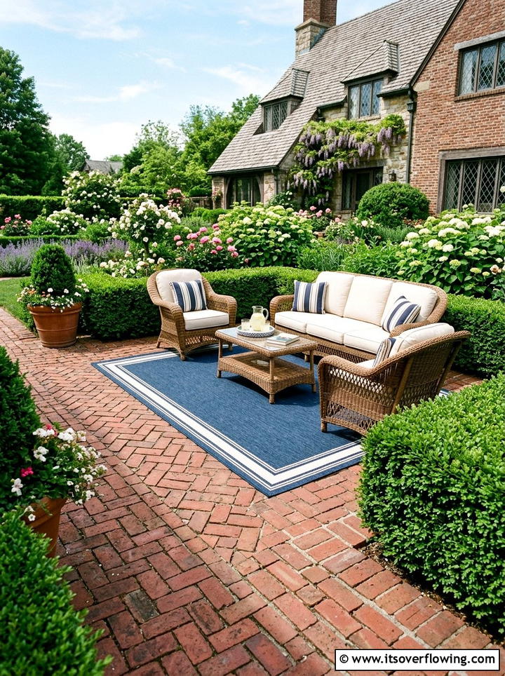 Traditional Brick Patio - 25 backyard decorating ideas with outdoor rugs