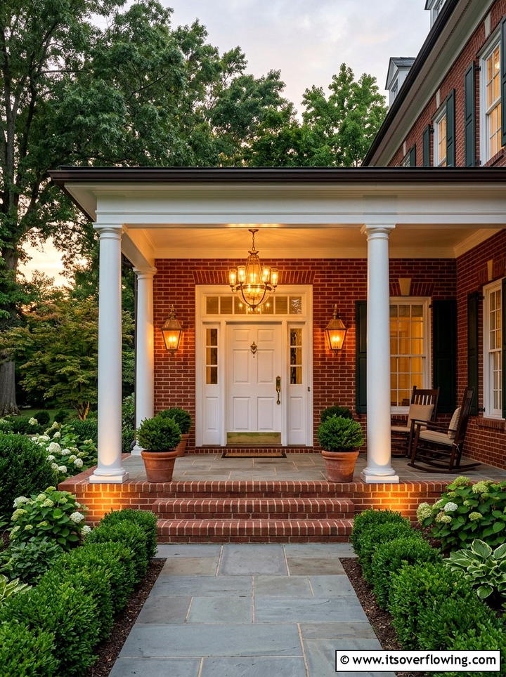 Traditional Brick Porch - 25 front porch ideas with layered lighting